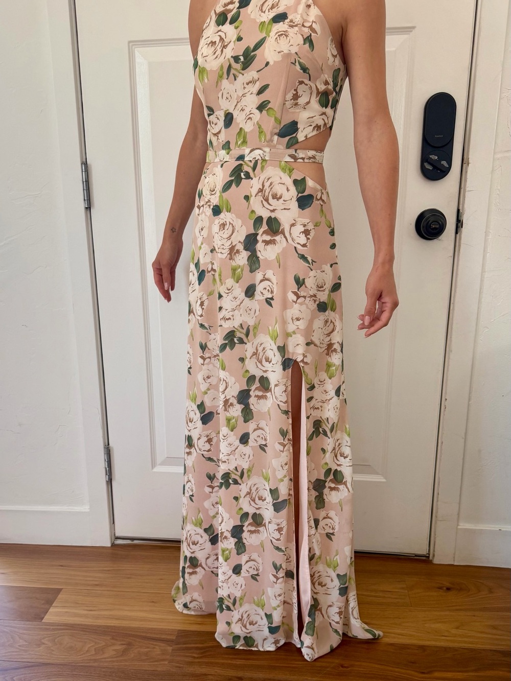 Missguided Pink Floral Midi Dress with White Roses